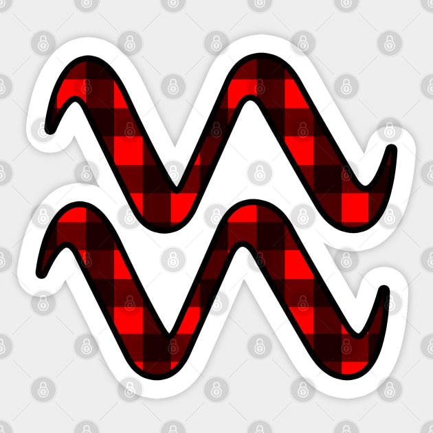 Aquarius Zodiac Horoscope Symbol in Black and Red Buffalo Plaid Sticker by bumblefuzzies